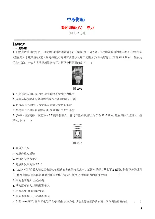 山西省2020中考物理《浮力》专题复习训练(含参考答案)