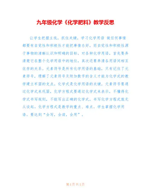 九年级化学《化学肥料》教学反思