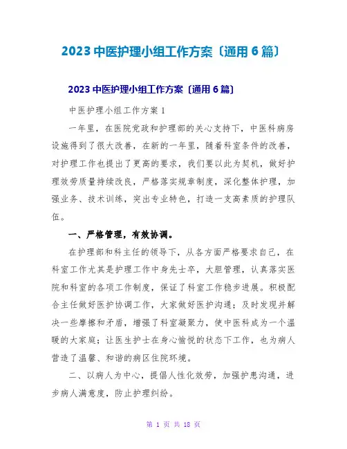 2023中医护理小组工作计划(通用6篇)