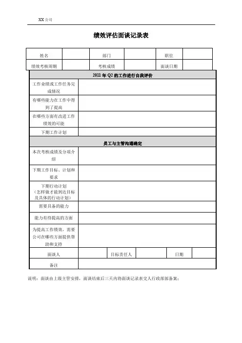 绩效评估面谈记录表