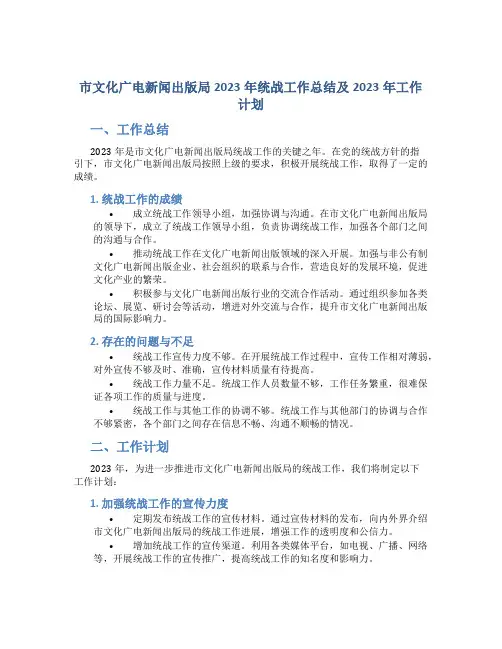 市文化广电新闻出版局2023年统战工作总结及2023年工作计划 (2)