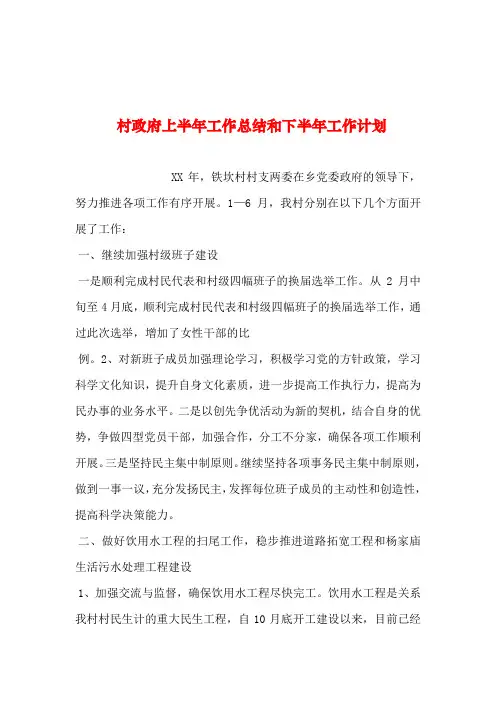 2019年整理--村政府上半年工作总结和下半年工作计划