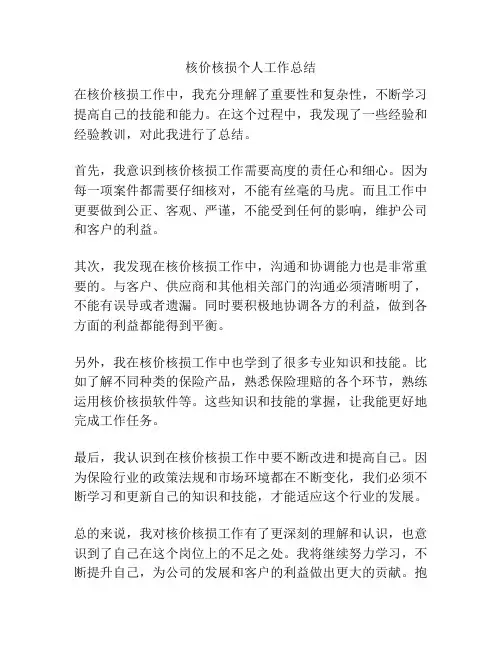 核价核损个人工作总结