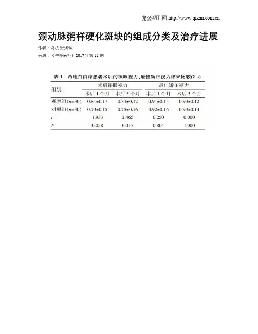 颈动脉粥样硬化斑块的组成分类及治疗进展