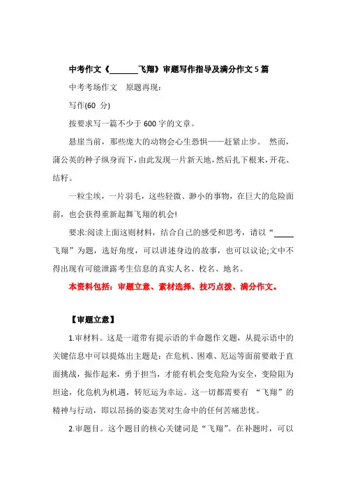 中考作文《 ...... 飞翔》审题写作指导及满分作文5篇