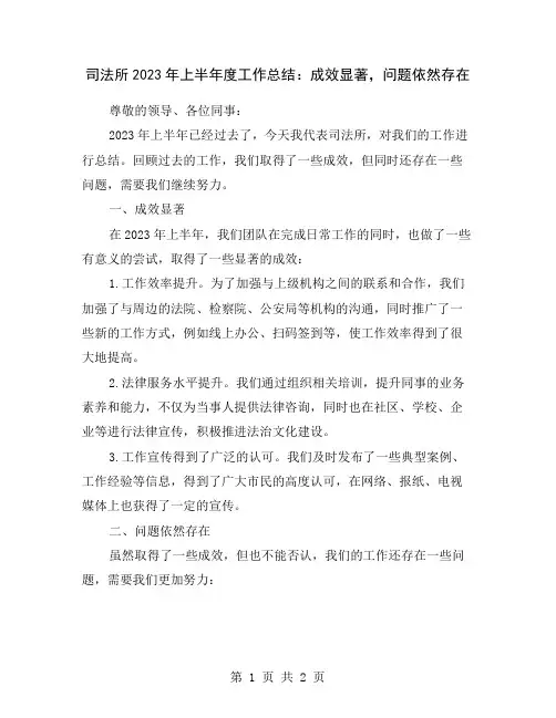 司法所2023年上半年度工作总结：成效显著,问题依然存在