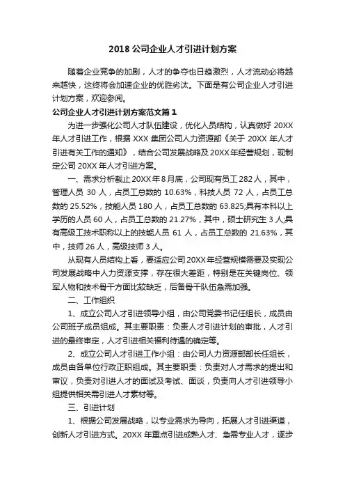 2018公司企业人才引进计划方案