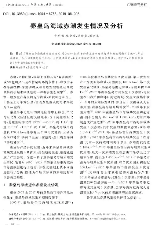 秦皇岛海域赤潮发生情况及分析