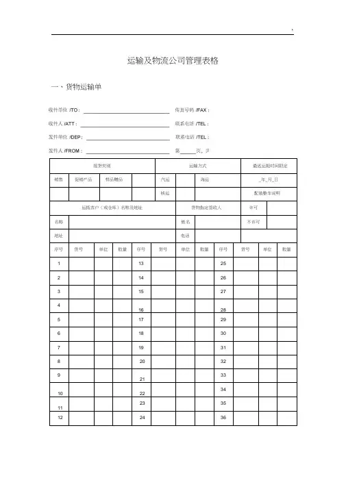 运输及其物流集团公司管理方案计划表格