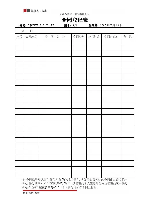 合同登记表(实用范本)