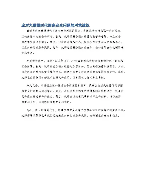 应对大数据时代国家安全问题的对策建议