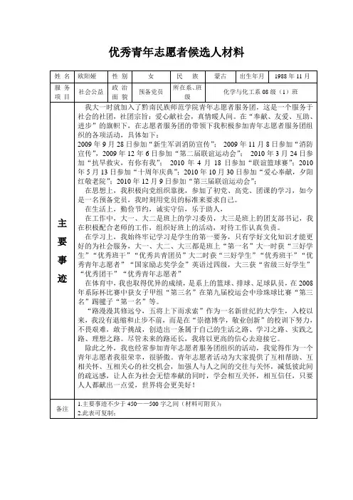 市级优秀青年志愿者推荐表(1)