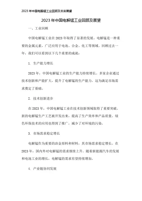 2023年中国电解锰工业回顾及未来展望