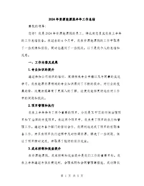 2024年资源能源股半年工作总结（2篇）