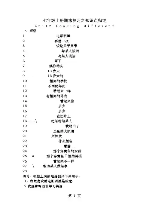 仁爱版初中英语七年级上册UNIT2知识点