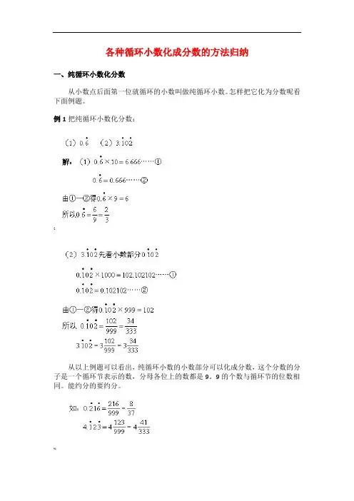 各种循环小数化成分数的方法归纳
