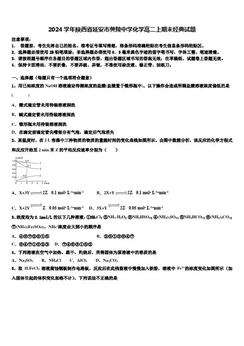 2024学年陕西省延安市黄陵中学化学高二上期末经典试题含解析