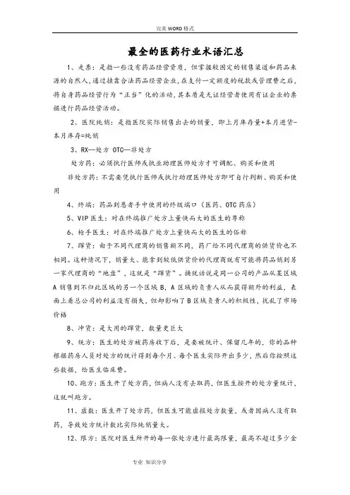 最全的医药行业术语汇总