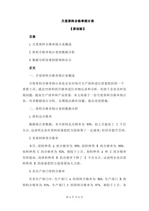 月度原料合格率统计表