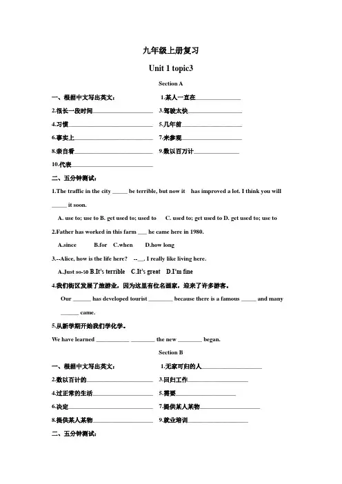 仁爱版英语九年级上册Unit 1 topic3知识点练习