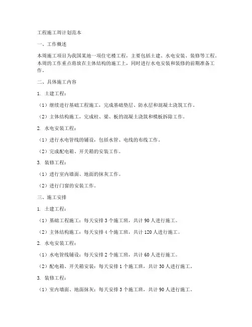 工程施工周计划范本