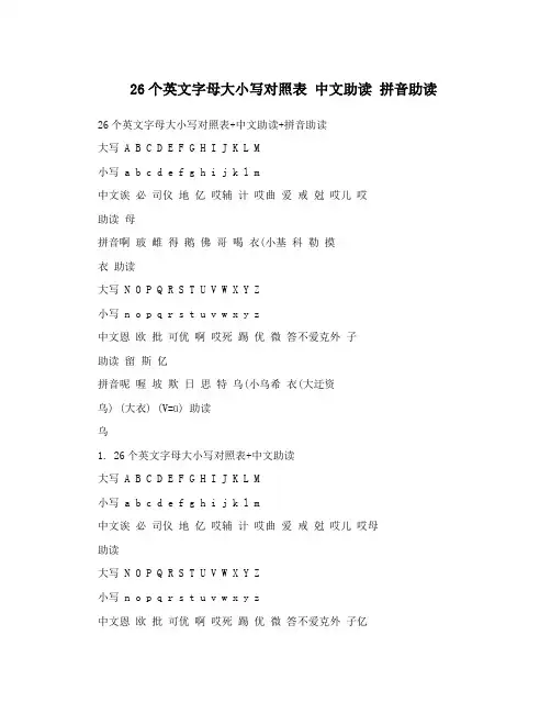 26个英文字母大小写对照表 中文助读 拼音助读