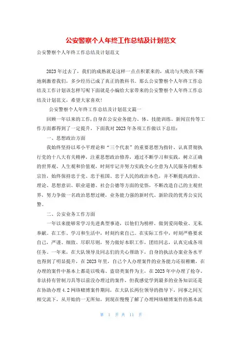 公安警察个人年终工作总结及计划范文