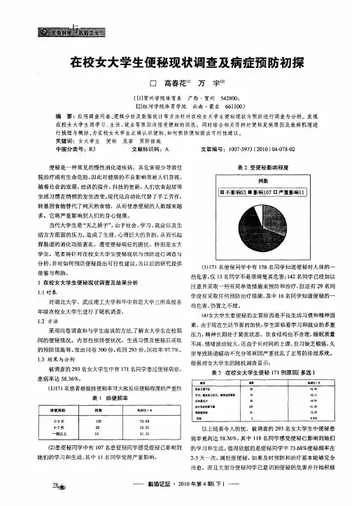 在校女大学生便秘现状调查及病症预防初探