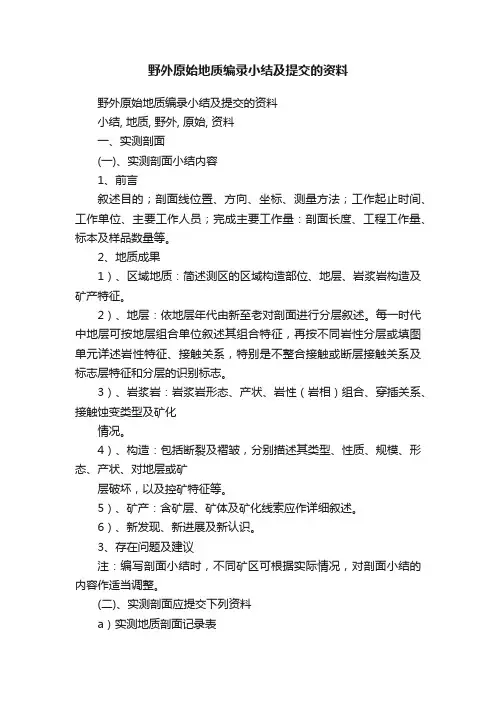 野外原始地质编录小结及提交的资料