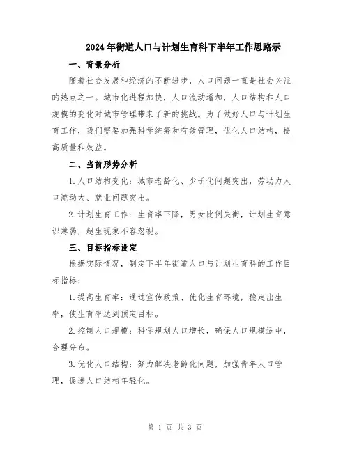 2024年街道人口与计划生育科下半年工作思路示
