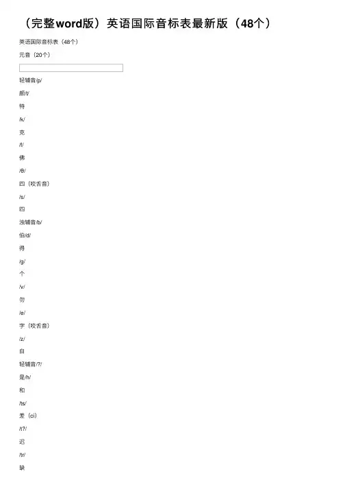 （完整word版）英语国际音标表最新版（48个）