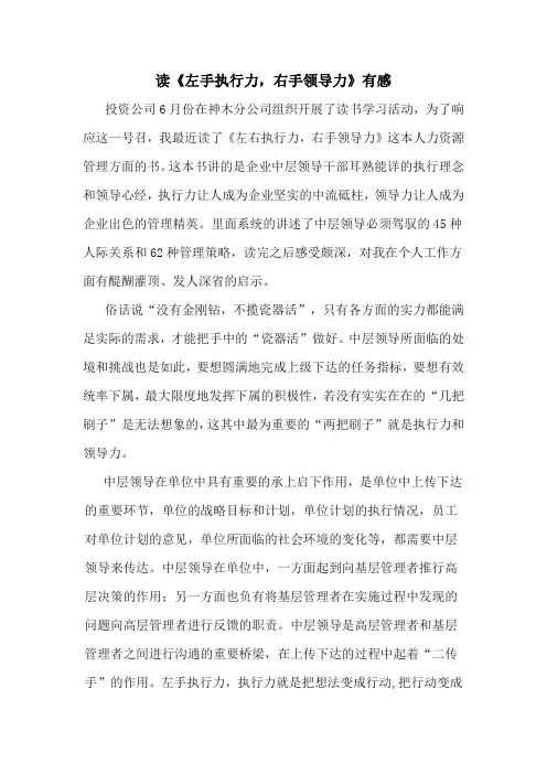 读左右执行力右手领导力有感