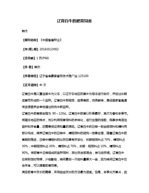 辽育白牛的肥育饲养