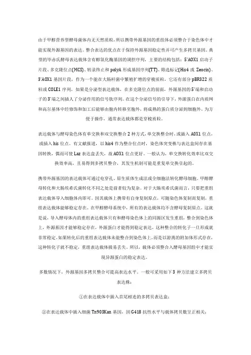 毕赤酵母表达载体及宿主菌介绍