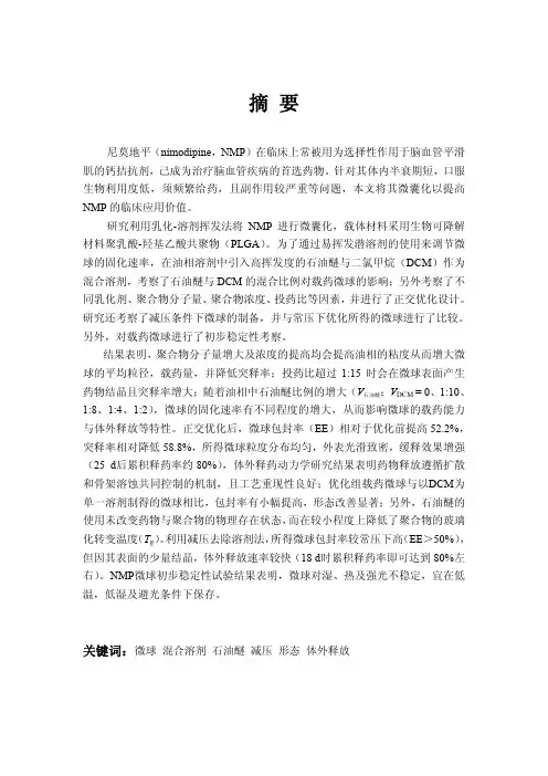 尼莫地平PLGA微球的制备方法改良及其特性研究