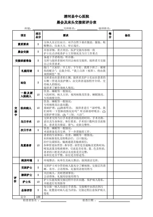 晨会及床头交接班评分表
