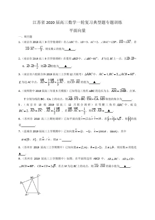 江苏省2020届高三数学一轮复习典型题专题训练：平面向量(含解析)