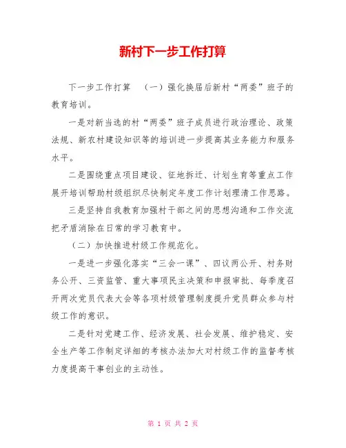 新村下一步工作打算