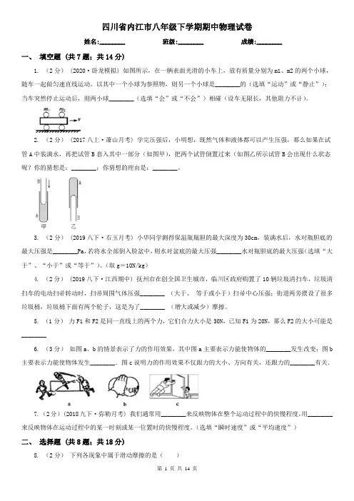 四川省内江市八年级下学期期中物理试卷