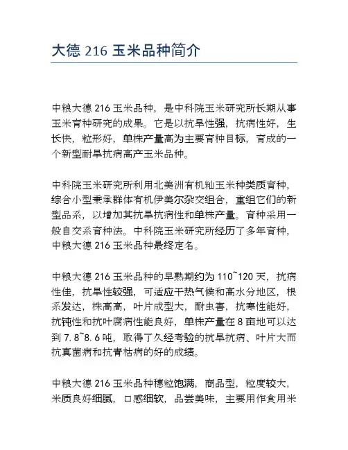 大德216玉米品种简介