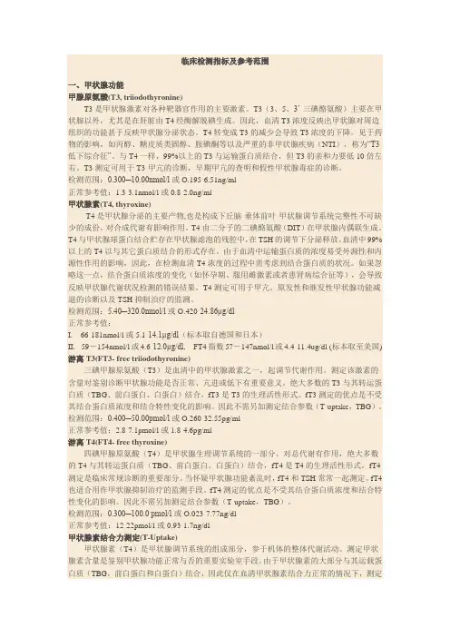 临床检测指标及参考范围