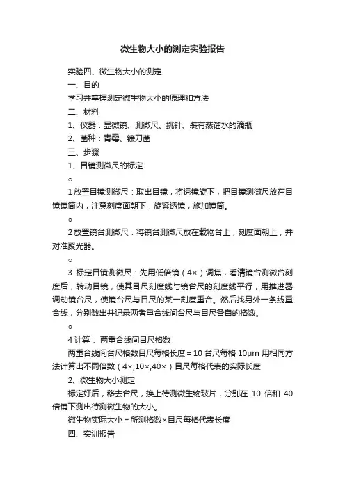 微生物大小的测定实验报告