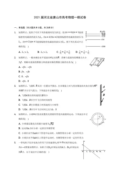 2021届河北省唐山市高考物理一模试卷附答案详解