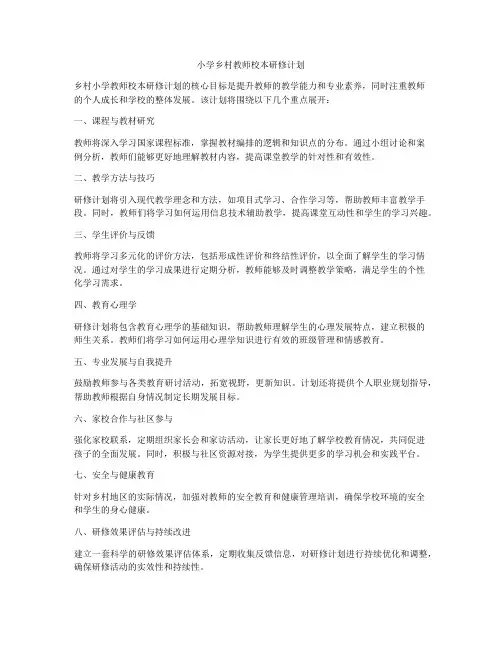 小学乡村教师校本研修计划