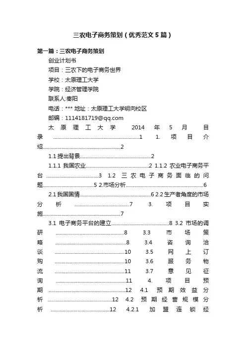 三农电子商务策划（优秀范文5篇）