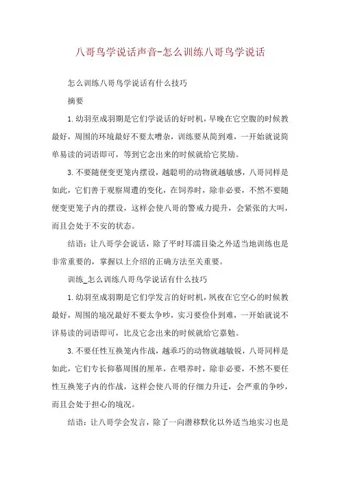 八哥鸟学说话声音-怎么训练八哥鸟学说话