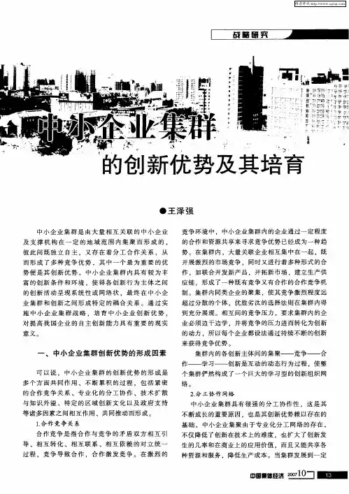 中小企业集群的创新优势及其培育