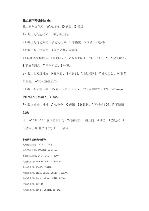 截止阀型号大全