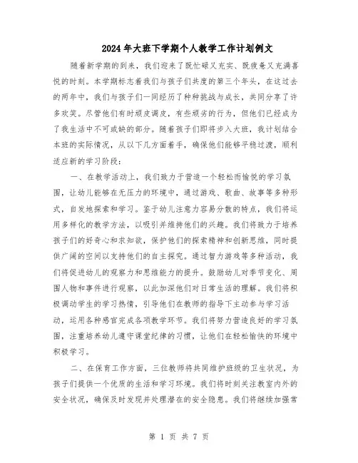 2024年大班下学期个人教学工作计划例文（4篇）