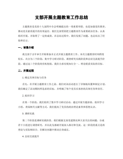 支部开展主题教育工作总结